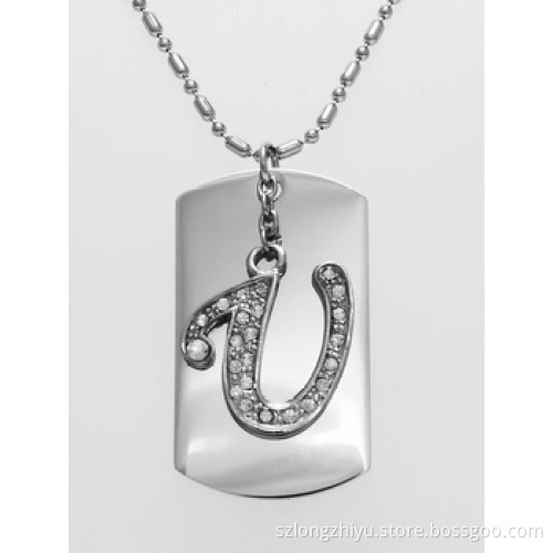 Dog Tag Pendant Stainless Steel Pendant with Stone Setting